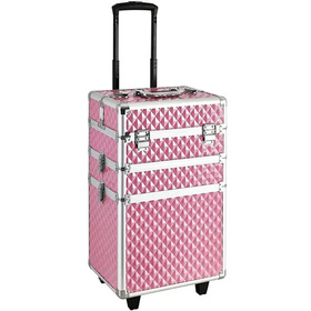 Mobilny KUFER KOSMETYCZNY Aluminiowy TROLLEY Duży 60x35,5cm różowy CA19C
