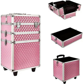 Mobilny KUFER KOSMETYCZNY Aluminiowy TROLLEY Duży 60x35,5cm różowy CA19C