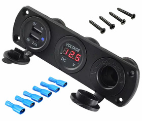 Montażowe GNIAZDO Zapalniczki 12V 2xUSB 5V 2A Woltomierz PLS37