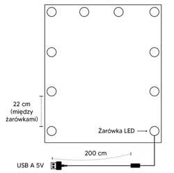 Samoprzylepne LAMPKI LED Zestaw 10sztuk do Lustra Toaletki 400cm białe ZD109