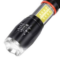 Taktyczna LATARKA LED z Diodą COB U3 Zoom 300m czarna ZD76 